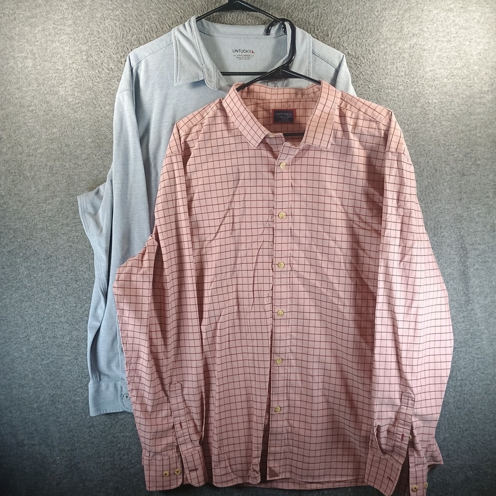 Lot of 2 Untuckit Long Sleeve Button Up Shirts Mens XXL 3XL Checkered Solid